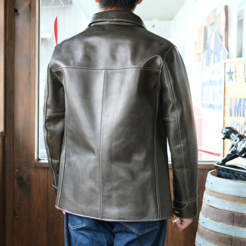 Y'2 LEATHER �磻�ġ��쥶����EC-76�ۡ�ECO HORSE 30��S CAR COAT��OLIVE��ۥۡ����ϥ��ɢ㥨���ۡ����䥫�������� �׸���1.8mm MADE IN JAPAN