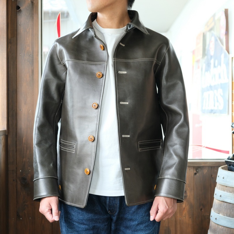 Y'2 LEATHER �磻�ġ��쥶����EC-76�ۡ�ECO HORSE 30��S CAR COAT��OLIVE��ۥۡ����ϥ��ɢ㥨���ۡ����䥫�������� �׸���1.8mm MADE IN JAPAN