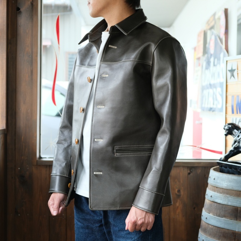 Y'2 LEATHER �磻�ġ��쥶����EC-76�ۡ�ECO HORSE 30��S CAR COAT��OLIVE��ۥۡ����ϥ��ɢ㥨���ۡ����䥫�������� �׸���1.8mm MADE IN JAPAN