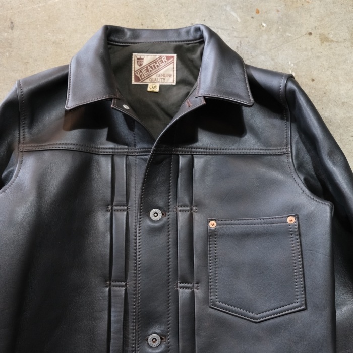Y'2 LEATHER �磻�ġ��쥶����FB-140-T�ۡ�FADED HORSE WWII JEAN JACKET�ۢ�BLACK(TEACORE)�� �ۡ����ϥ�������G����� ��� MADE IN JAPAN