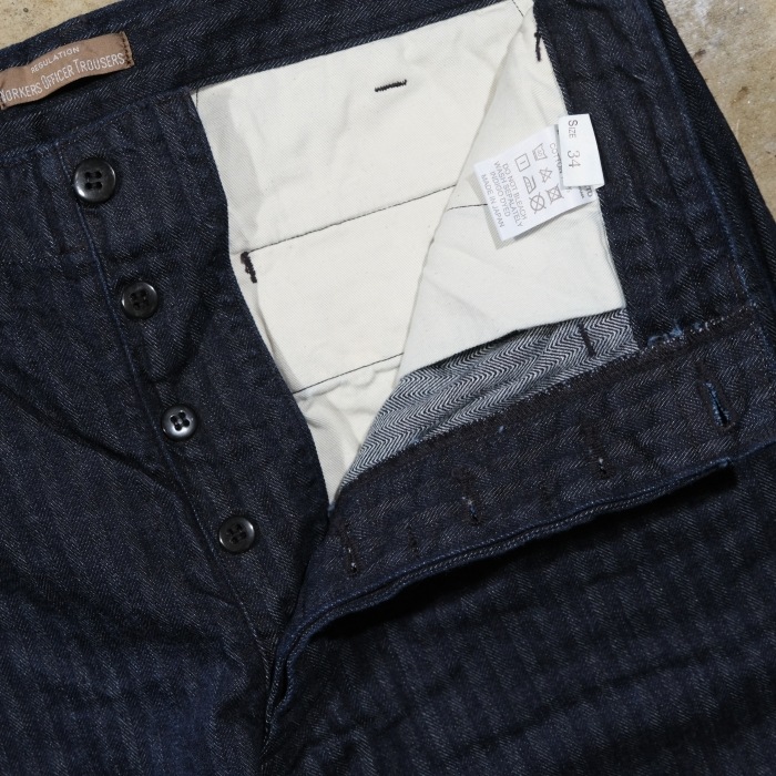 WORKERS ���������Officer Trousers Slim Type2�ۢ�Indigo Herringbone�䥪�ե������ȥ饦������ ����� �إ��ܡ��� COTTON100�� ������ 2026SS