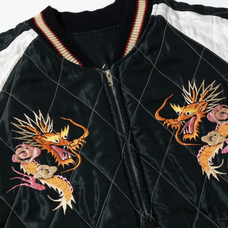 TAILOR TOYO �ơ��顼���Ρ�TT15973-219��Mid 1950s Style Acetate Quilted Souvenir Jacket ��WHITE TIGER�� �� ��DUELLING DRAGONS��   ���������