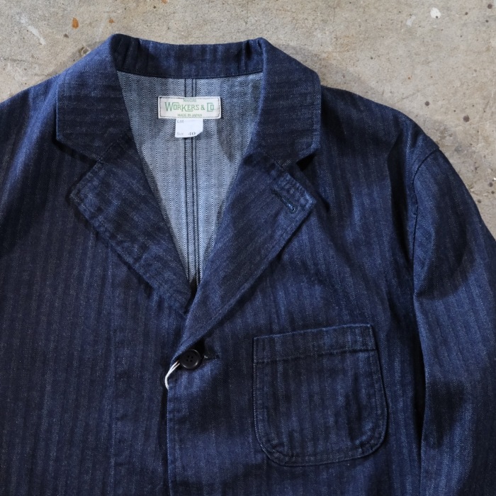 WORKERS ���������Lounge Jacket�ۢ�Indigo Herringbone��饦�󥸥��㥱�å� �ơ��顼�ɥ��㥱�å�  �إ��ܡ��� ���åȥ�100%