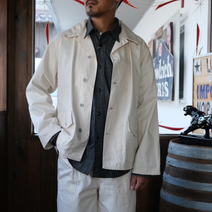 TCB jeans �ƥ��������ӡ������󥺡�Catface Jacket Ecru�ۥ���åȥե��������㥱�å� �ۥ磻�ȥǥ˥� �ߥ꥿�꡼ ������ ���åȥ�100% ������