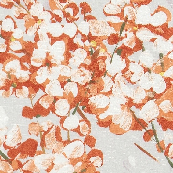 防炎＞光沢のある生地に満開に広がる華やかな花柄プリント。日光