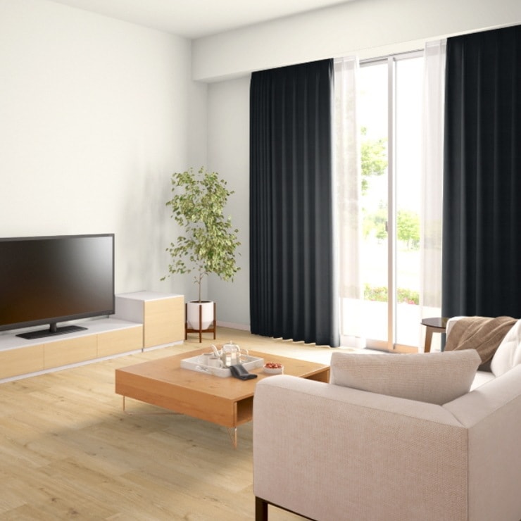 防炎＞はっきりした鮮やかな黒色のカーテン【SI ハピネス BK】ブラック