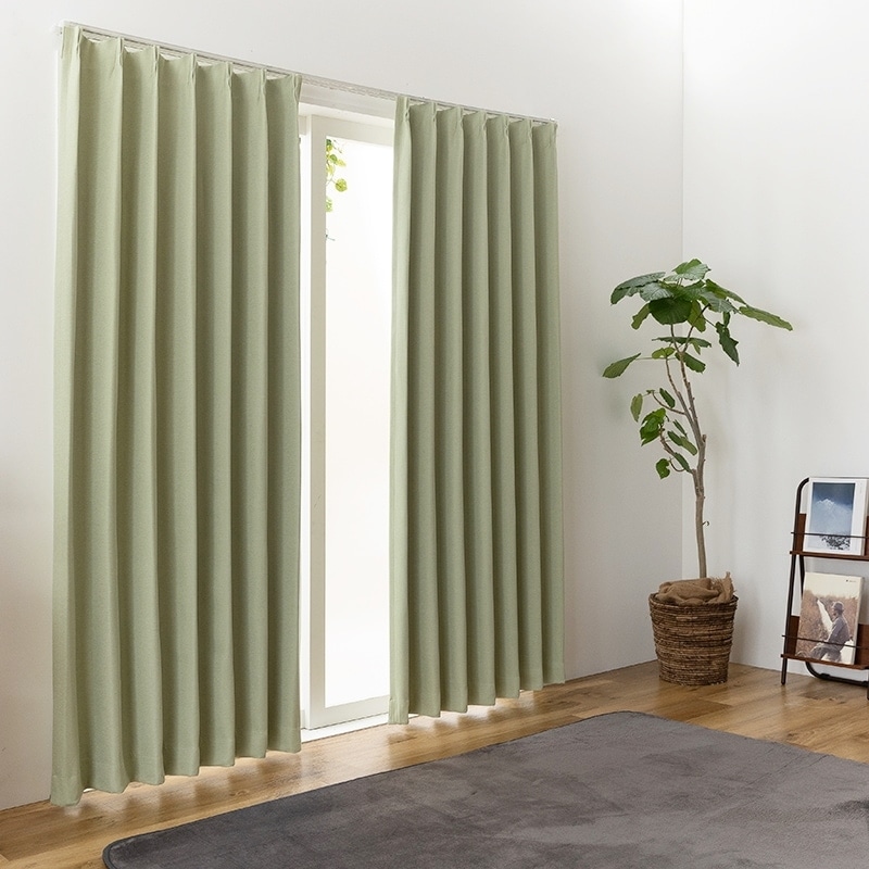 防炎＞ナチュラルな杢調の無地風遮光2級カーテン【フラウン GN