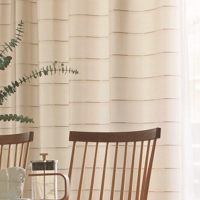 防炎 非遮光 ピンタックの横段ボーダー柄 シンプルナチュラルカラーカーテン Si トリアス Be ベージュ S40 カーテン デザインで選ぶ ララカーテン