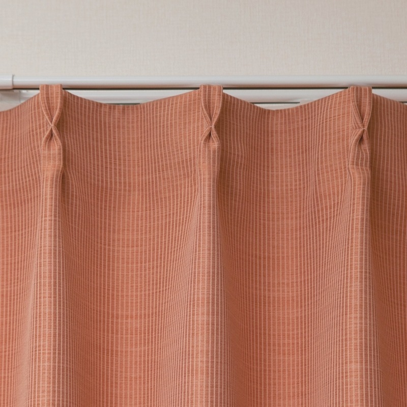 防炎＞細かいストライプ柄の遮光2級カーテン【フーダ OR】オレンジ