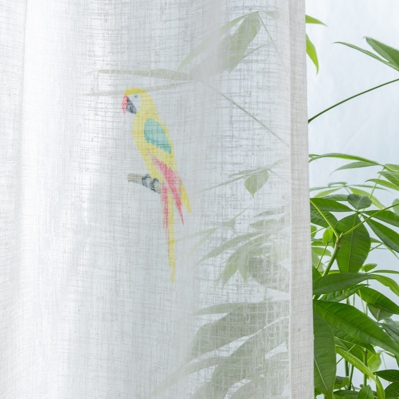 シアーガーデン オトナもOKなカラフル鳥柄。デザインシアーカーテン【ボイル