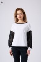No.625395　袖のレースの切り替えがオシャレなTシャツ|Ｔシャツ|セール