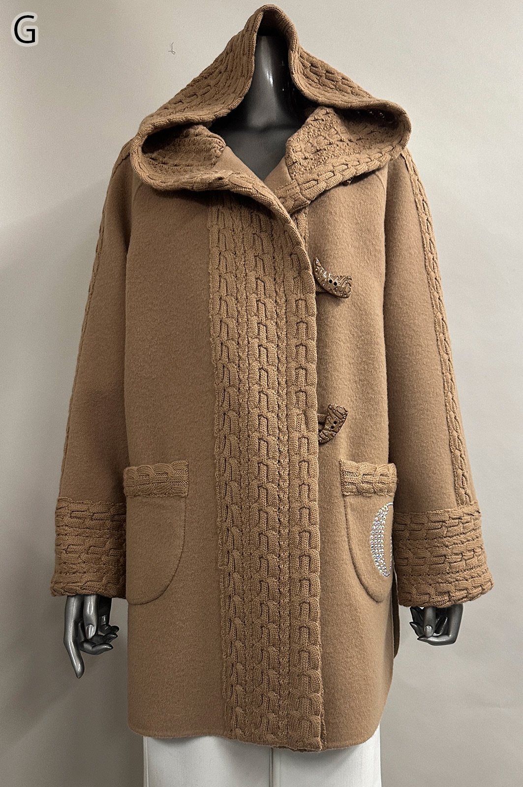 伊太利屋　フード付きウールコート　ブラウン　9号 伊太利屋 フード付きコート 伊太利屋 フード付きウールコート ブラウン