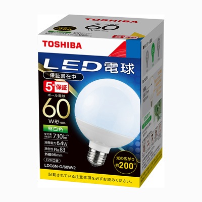 LDG6N-G/60W/2 || LED電球 東芝 ボール電球形 G95 ボール電球60W形相当