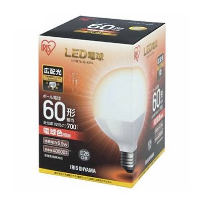 LDG7L-G-6V4 || ボール形LED電球 【5個単位販売】 アイリスオーヤマ 60 LDG7L-G-6V4 || ボール形LED電球 【5個単位販売】 アイリスオーヤマ 60