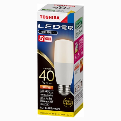 80個新品未開封　TOSHIBA LDT5L-G/S/40W-TC LDT4L-G/S/40W/2 || LED電球 東芝 T形 一般電球40W形相当(485lm)【密閉