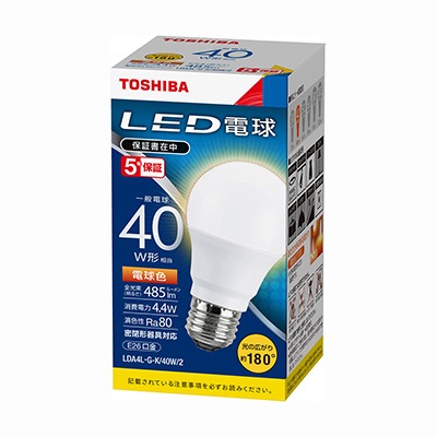 LIFX LED電球2個 LDA4L-G-K/40W/2 || LED電球 東芝 一般電球型 【広配光タイプ/180