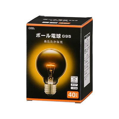 LB-G9638K-CN || 白熱電球 OHM ボール球/G95/40W形相当/AC100V クリア