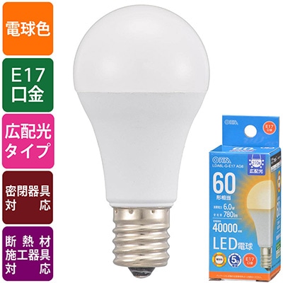 LDA6L-G-E17 AG6 || 小型LED電球[ミニクリプトン形] OHM 屋内用 広配光