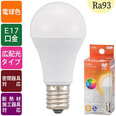 LDA4L-G-E17 RA || 小型LED電球 OHM ﾐﾆｸﾘﾌﾟﾄﾝ形「GRANGRADE 高演色Ra93
