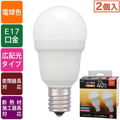 LDA4L-G-E17 IS53 2P || 【2個入】小型LED電球 OHM(ｵｰﾑ電機） ﾐﾆｸﾘﾌﾟﾄﾝ