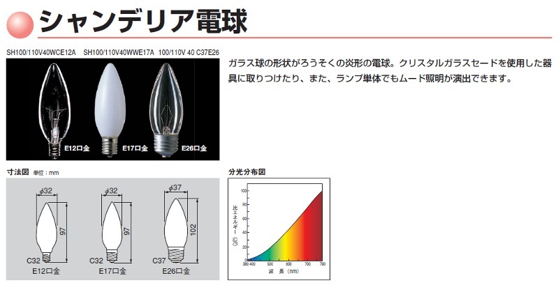 生産終了品・代替品あり】100/110V40WC32E17 | 東芝(TOSHIBA) 32ミリ径