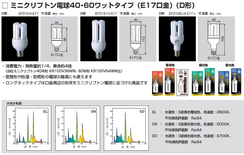生産終了品】EFD10EL/9-E17-L | 東芝(TOSHIBA) 40ミリ径 D10形 3波長形