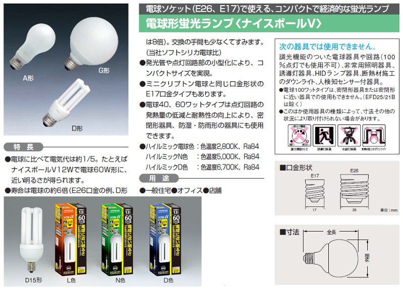 HITACHI ナイスボールV 60W形 E17 EFD15EN/13A-E17