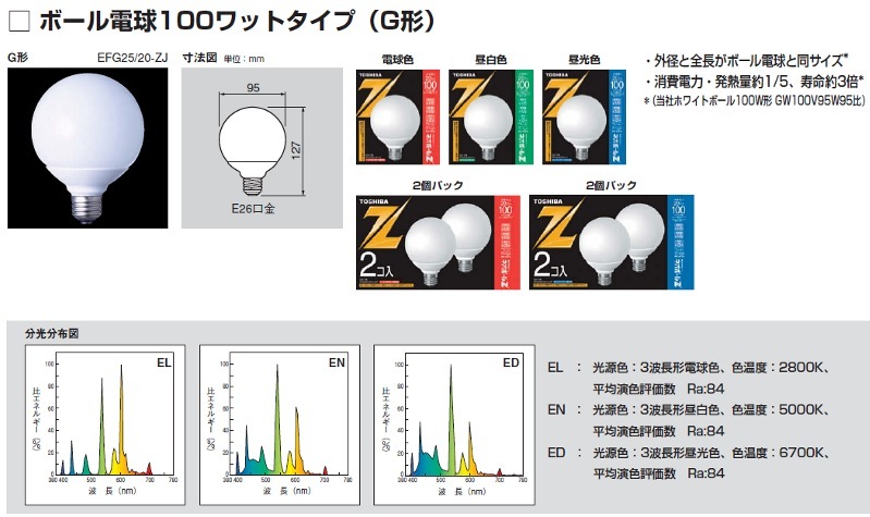 EFG25EL/20-ZJ-2P | 東芝(TOSHIBA) 95ミリ径 G25形 電球色(色温度