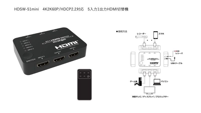 HDSW-51mini��4K2K60P/HDCP2.2�б���5����1����HDMI���ص�