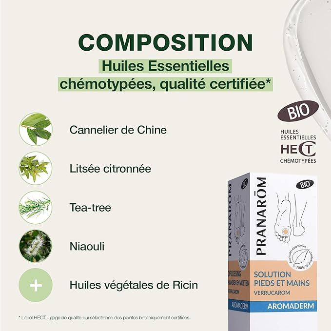 【プラナロム】　いぼ・皮膚トラブルのケア　《手・足の抗感染、抗真菌、洗浄、抗炎症作用に》　（アロマデルム　ローション）　10ml　【Pranarom-Lotion Aromaderm pieds et mains】