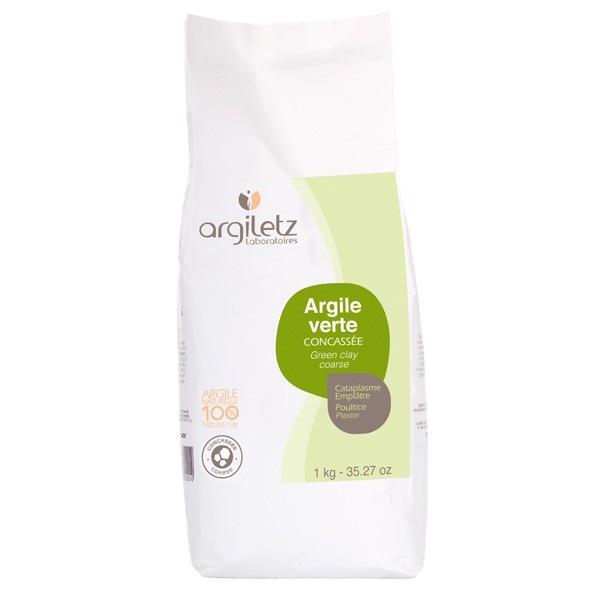 ★グリーンクレイ小粒小分け 1kg 【Argiletz アルジレッツ】フランス産医療グレード グリーンクレイ (≒8mm小粒状)