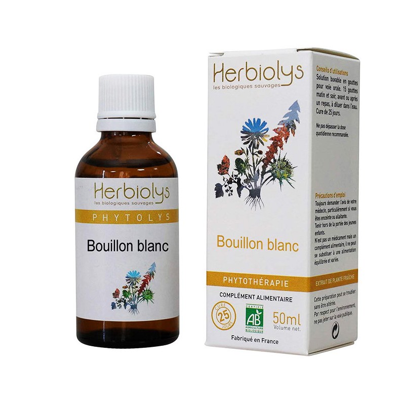 【HERBIOLYS（エルビオリス）】　BIO　モウズイカ （ビロードモウズイカ ）　Bouillon blanc ハーブチンキ　（マザーティンクチヤー）　＜オーガニック＞☆消化器・泌尿器の調整、関節の炎症止めに☆　50ml