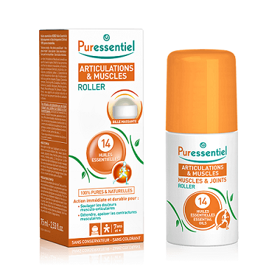 【Puressentiel】　14種類の精油入り　マッサージオイル　ロールオンタイプ　（関節痛・筋肉・肩こりの緩和に） 75ml