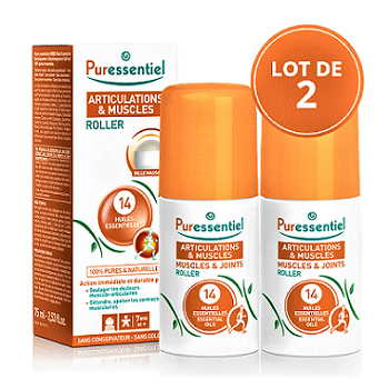【Puressentiel】　14種類の精油入り　マッサージオイル　ロールオンタイプ　（関節痛・筋肉・肩こりの緩和に） 75ml　☆お得なまとめ買い2点セット　＜10％割引！＞