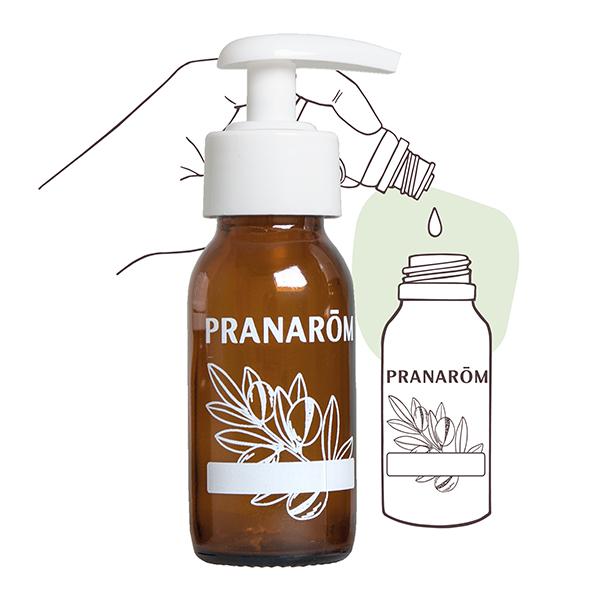 【プラナロム】　正規ロゴ入り　DIY手作りアロマ用　高機能ポンプ式　精油　遮光ボトル　（ラベル付き）　60ml