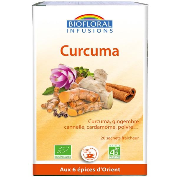 【ビオフローラル】　関節炎、冷え性、免疫システムのサポート、毎日の健康維持のためのハーブティー　有機ターメリック　（ウコン）　ハーブティー 20袋　Infusion Bio Curcuma　BIOFLORAL