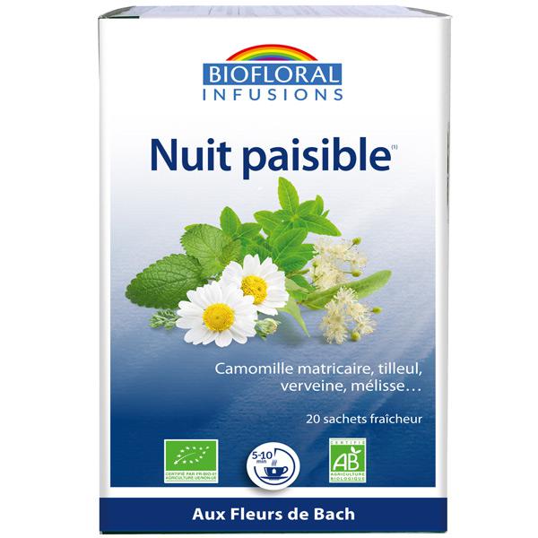 【ビオフローラル】　深い安眠をサポートするハーブティー　6種類のオーガニック　バッチフラワー植物入り ハーブティー　Infusion bio Nuit paisible 20袋 BIOFLORAL
