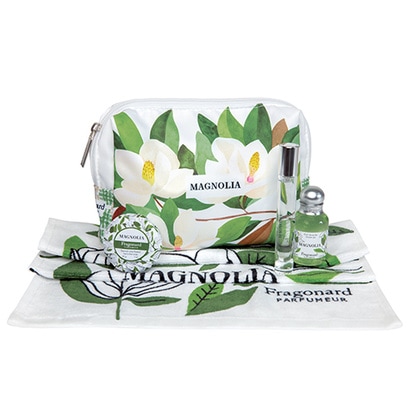 【Fragonard　フラゴナール】　マグノリア　（モクレン）　オードトワレ＋石鹸＋タオル＋シャワージェル＋ポーチセット【Magnolia TROUSSE, SAV, EDT, G. DOUCHE & SERVIETTE】