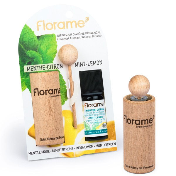 【フローラム】　オーガニック　アロマディフューザー　＜ミントレモン＞　（乗り物酔い、空気の浄化に）　☆5％割引お得な3本セット☆ Diffuseur d'arome + 1HE Menthe-Citron 10ml