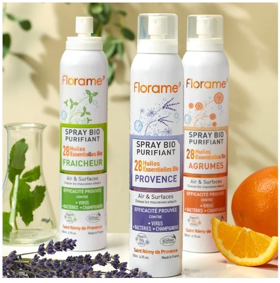 【フローラム】 　ピュリファイング　《空気洗浄スプレー》　リフレッシュ　28種類のエッセンシャルオイル入り　オーガニック　　《たっぷり容量180ml》　ホームフレグランス　【Le Spray Purifiant Flaicher BIO Florame】