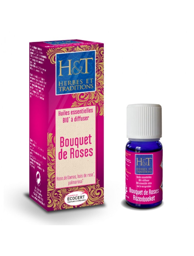 【HERBES & TRADITIONS エルブ・エ・トラディッション】　オーガニック　薔薇のブーケ　BIO ディフューザー　10ml　【Bouquet de roses Bio - Synergie à Diffuser 10 ml - Herbes et Traditions】