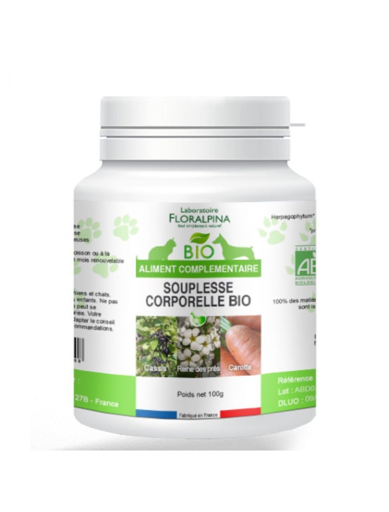 【FLORALPINA / フロラルピナ】　ペット（犬・猫）用サプリメント　　有機スプレス・コーポレル　<関節の柔軟性に＞ 100g　BIO 【Complexe Souplesse Articulaire Renforcee - Articulations Chiens et Chats 100g - Floralpina】