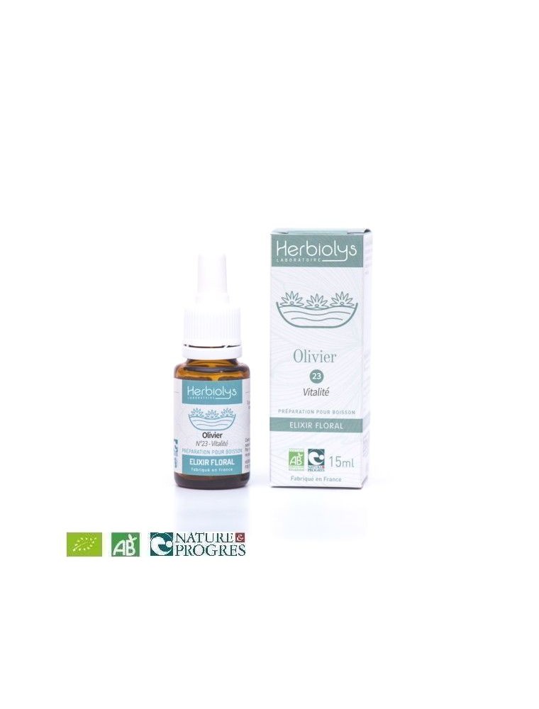 フラワーエッセンス　【エルビオリス】 No.23 　オリーブ＜活力＞＜有機BIO＞ 15ml 【Olive Olivier n°23 - Vitalite Bio aux fleurs de Bach 15 ml - Herbiolys】