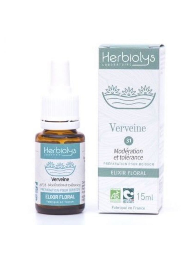 フラワーエッセンス　【エルビオリス】 No.31 　バーべイン　＜節度・寛容＞＜有機BIO＞ 15ml 【Vervain Verveine n°31 - Moderation et Tolerance Bio aux fleurs de Bach 15 ml - Herbiolys】