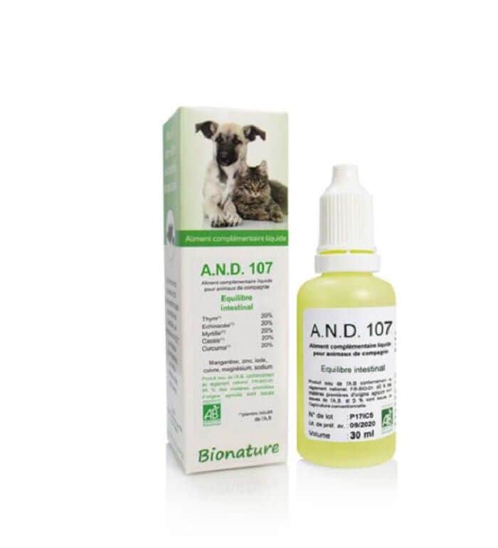 【ビオナチュール】　ペット用　胃腸機能のサポートに　A.N.D 107　30ml　【TRANSIT ET EQUILIBRE INTESTINAL DES ANIMAUX BIO - A.N.D 107 ML - BIONATURE】