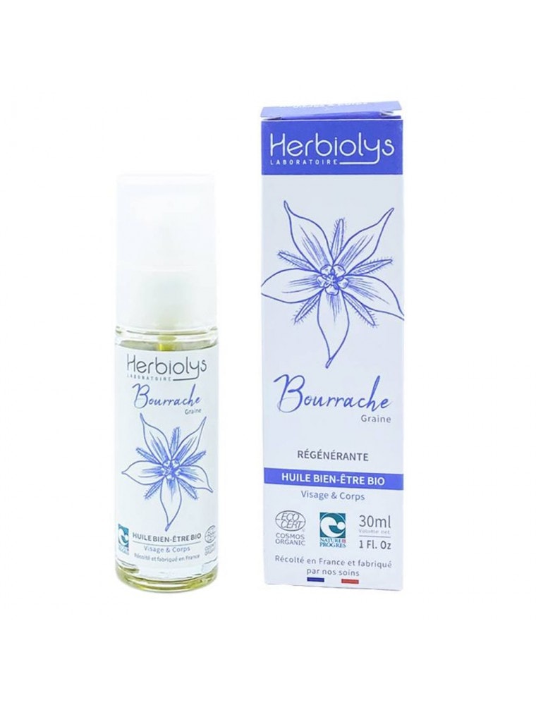 【エルビオリス】　ボラージオイル　《ホルモン調整、アンチエイジング、肌の老化に》 30ml Huile bien -etre Bourrache- Herbiolys