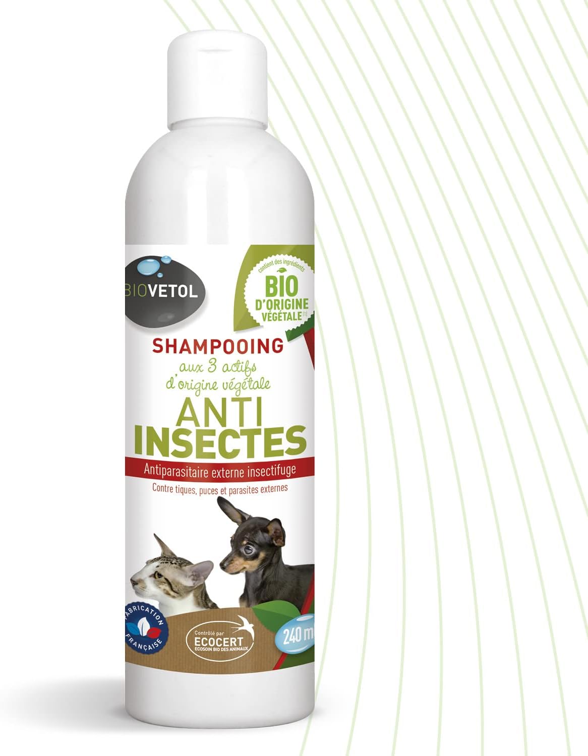 安心のペット犬猫　防虫シャンプー　自然派　《エコサート認定オーガニック》 240ml　【ビオヴェトール】　BIO - BIOVETOL