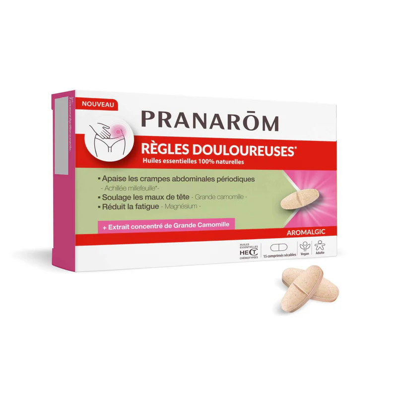 ★【プラナロム】　生理用緩和剤 《月経に伴う腹部のけいれん、頭痛、疲労緩和に》薬草、ビタミン、ミネラル、精油配合【Regles douloureuses -PRANAROM】