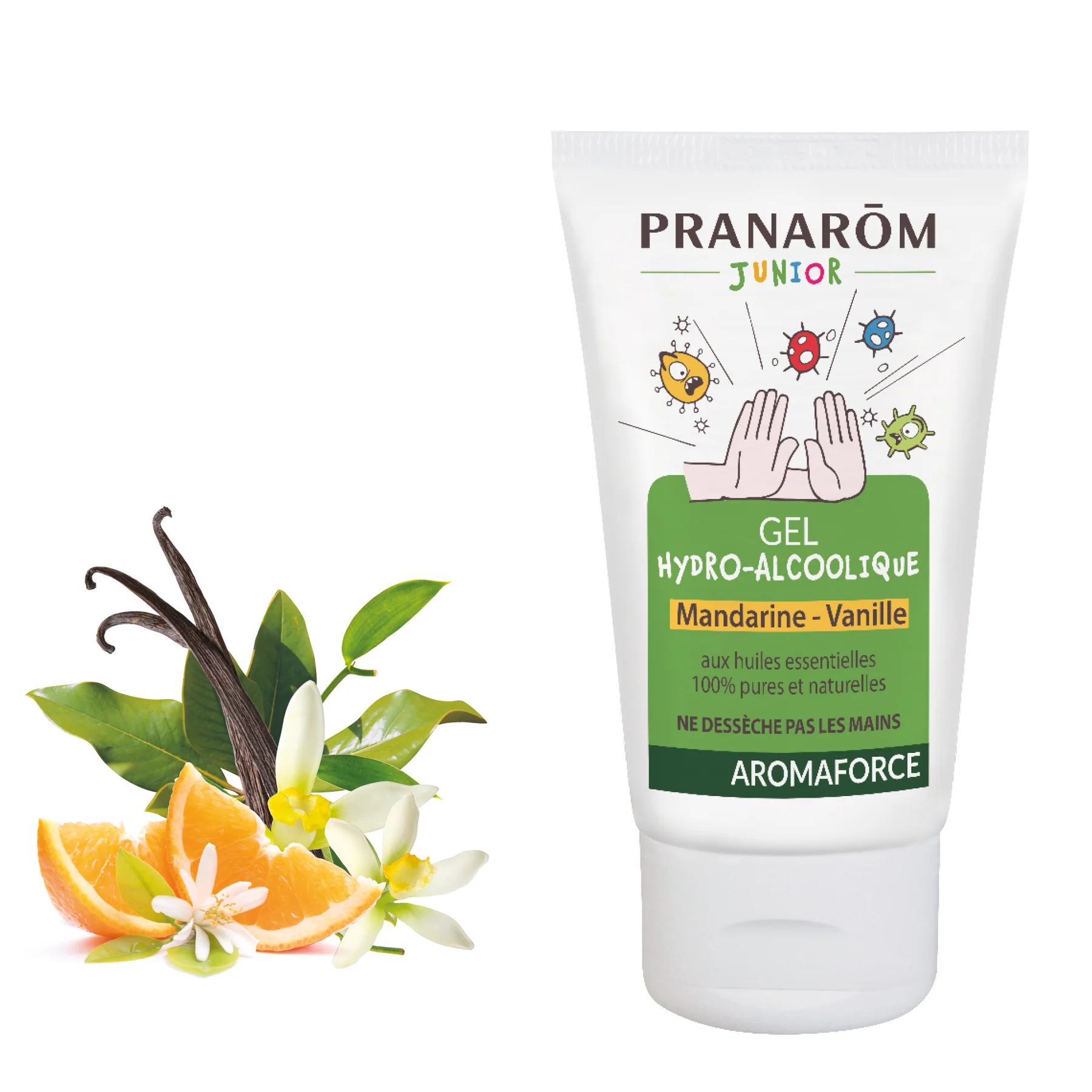 【プラナロム】　抗ウイルス・抗菌ハンドジェル 《子ども・家族ケア用》　アロマフォース　 ☆スィートオレンジ、ビターオレンジ、プチグレン、マンダリン、バニラ精油入り☆　50ml【PRANAROM 】