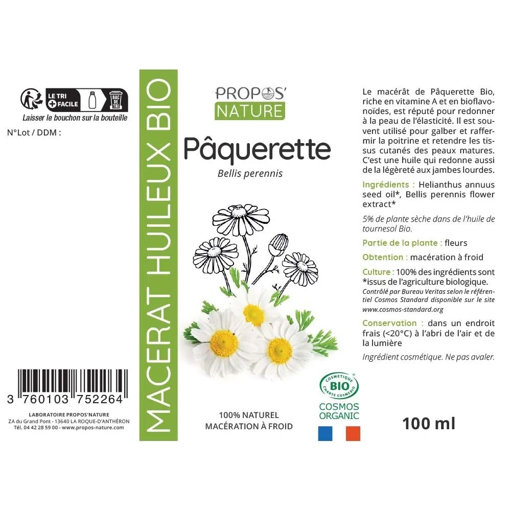 【Propos Nature / プロポスナチュール】　オーガニック　デイジーオイル　BIO　100ml　（抽出油）【Paquerette Bio - Propos Nature】